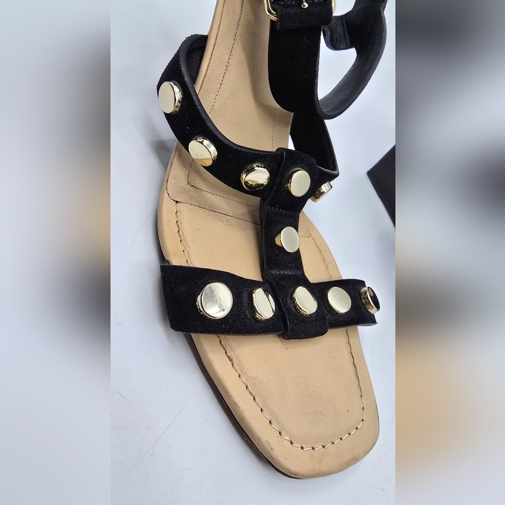 Balenciaga Leather Studded Accent T-Strap Sandals - Picture 6 of 16